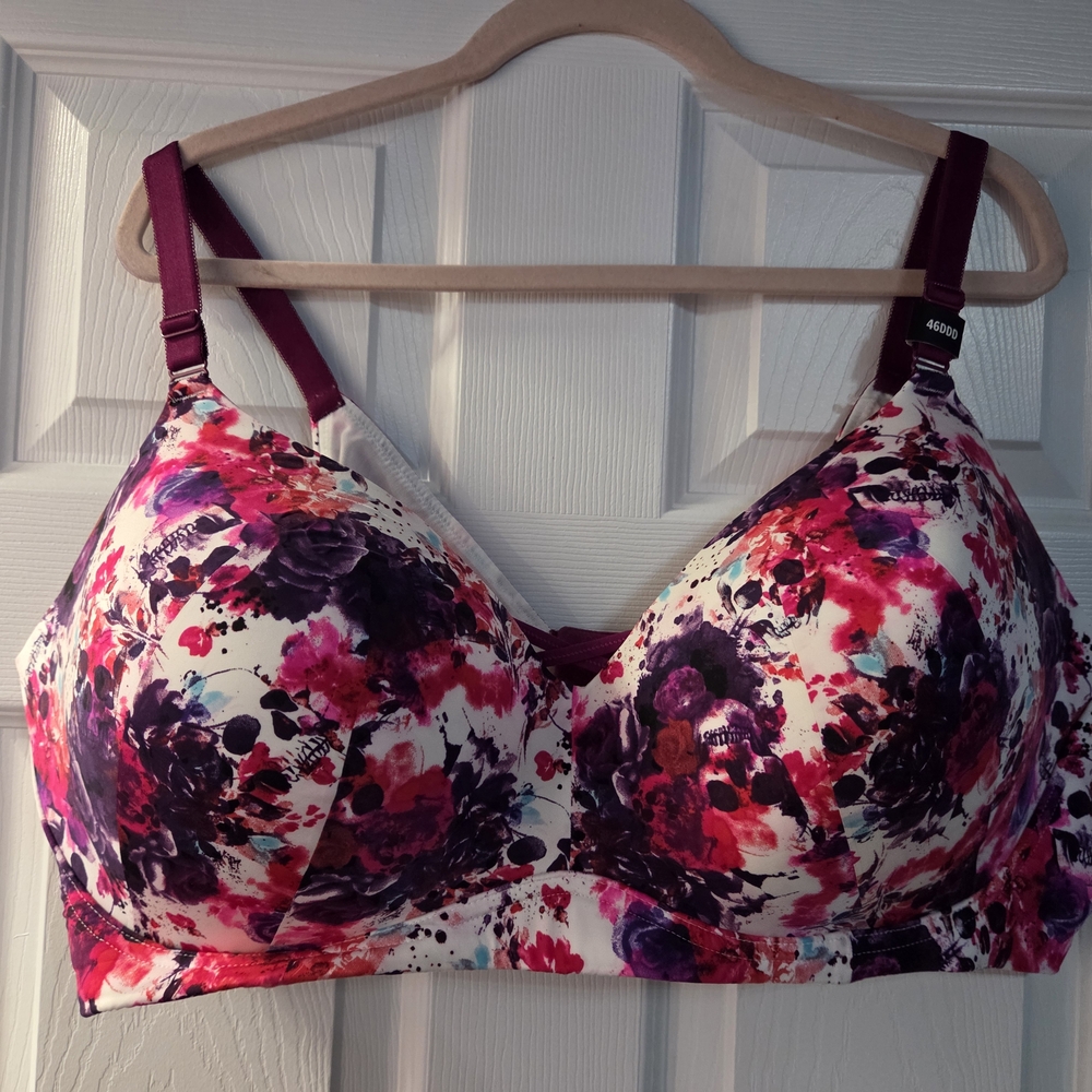 Floral Print Women's Bra - Wire Free Push-up Plunge